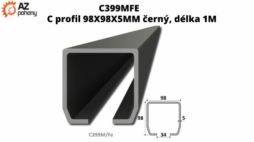 C399MFE - C profil 98x98x5mm černý, délka 1m